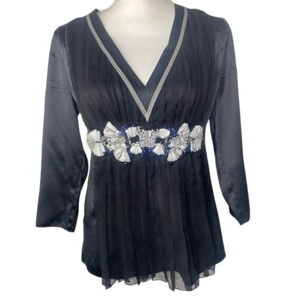 MaxStudio special edition ladies blouse 100% silk black silver top size small